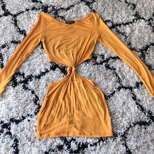 Casual Yellow mid length dress with cut outs